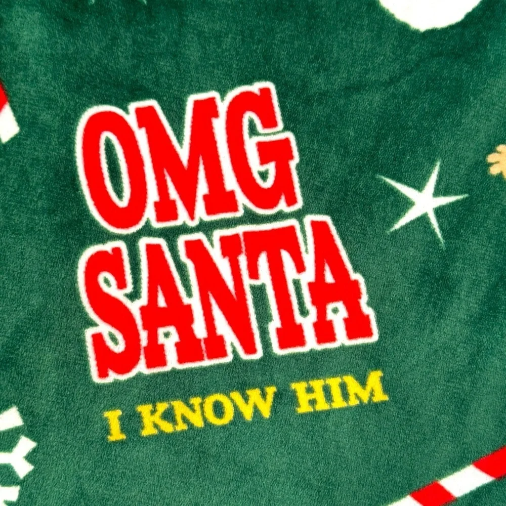 NWOT Elf Sizes L, XL  “OMG! Santa I Know Him” Green Christmas PJ Pants New!